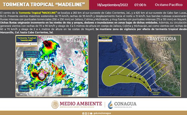 ¡Prepárate!: tormenta tropical “Madeline” traerá más lluvias fuertes